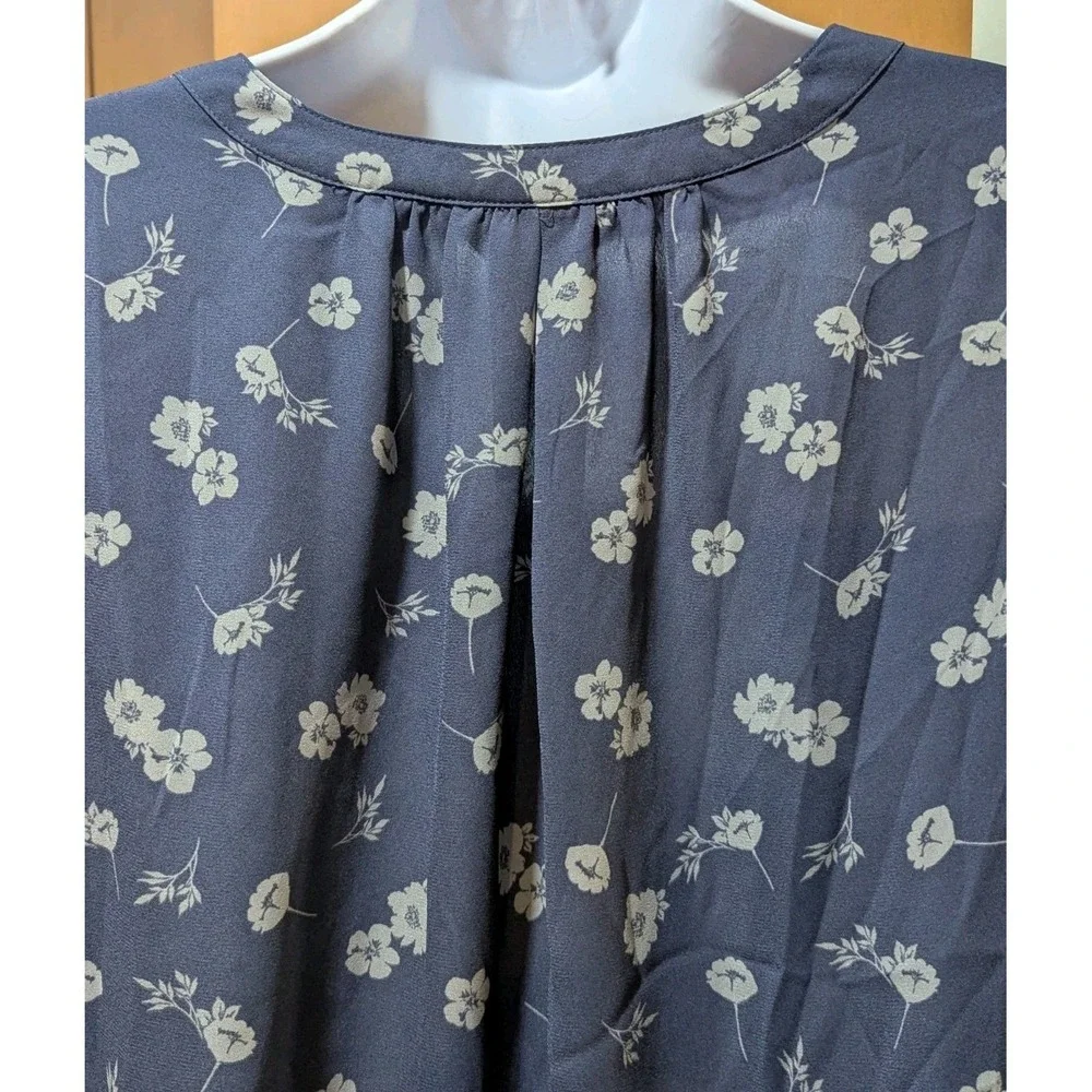 Simply Vera Wang‎ Long Sleeve Blouse Blue Floral Top Size XL